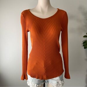 INC International Concepts Ribbed Stretch Knit Sweater Orange Size Medium
